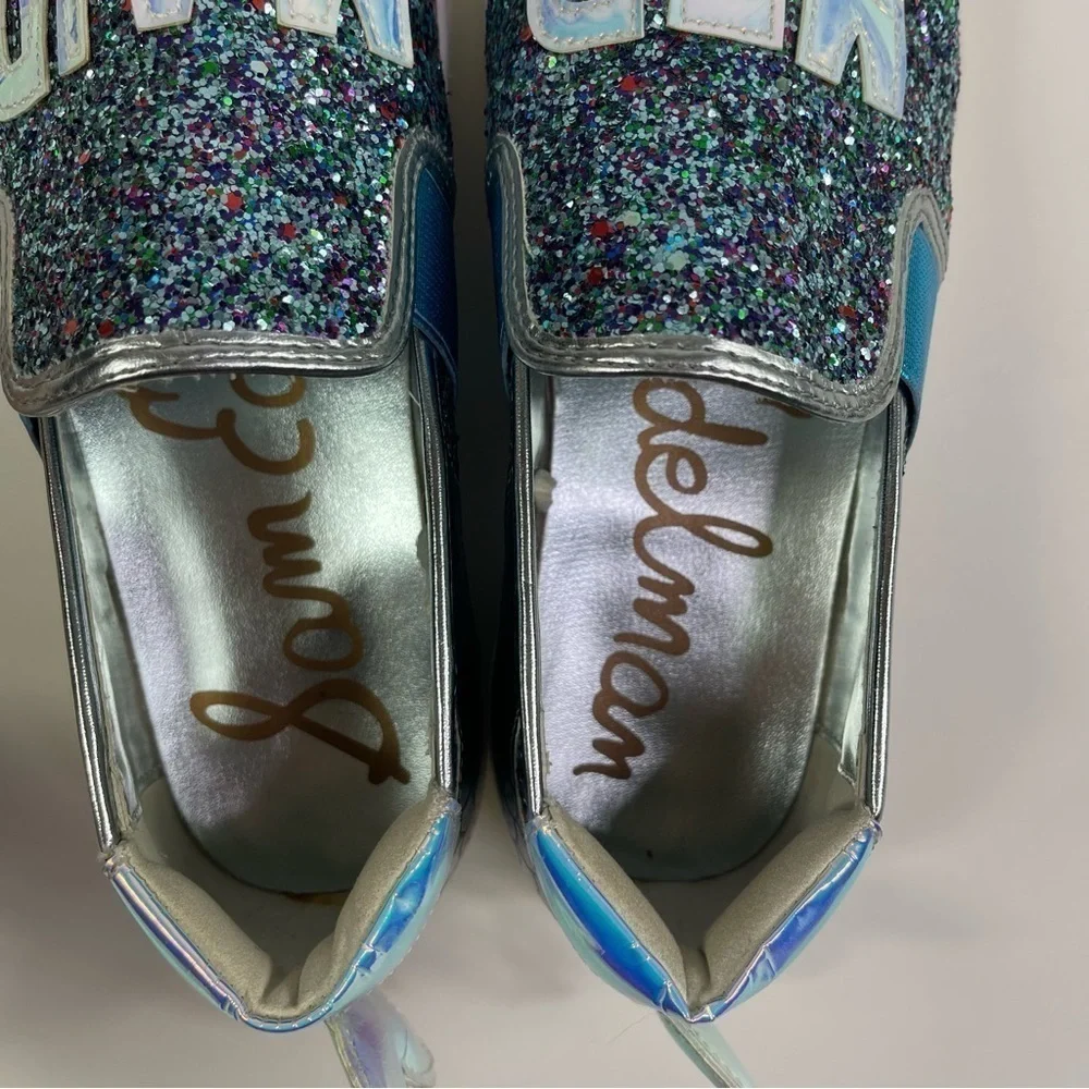 Sam Edelman Girls size 5 Slip on Sneaker Shoes Mermaid Blue Sparkle Glitter